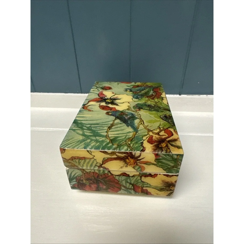 Vintage Musical Memories‎ REUGE Lacquered Music Box Tropical Birds *READ/SEE